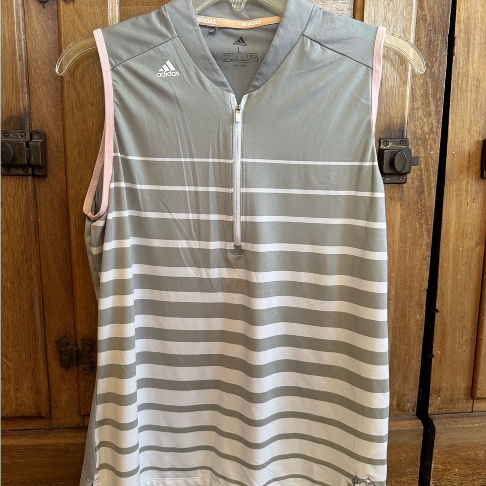 Adidas Gray and White Striped Sleeveless Top